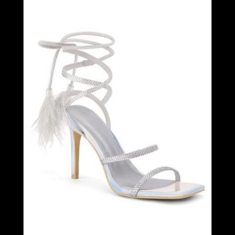 Strappy Rhinestone w/Feather Detail Sexy Stiletto, Size 7.5, In Box